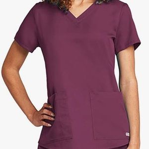 Barco Grey's Anatomy Women's Two Pocket V-Neck Scrub Top. Wine. Medium.